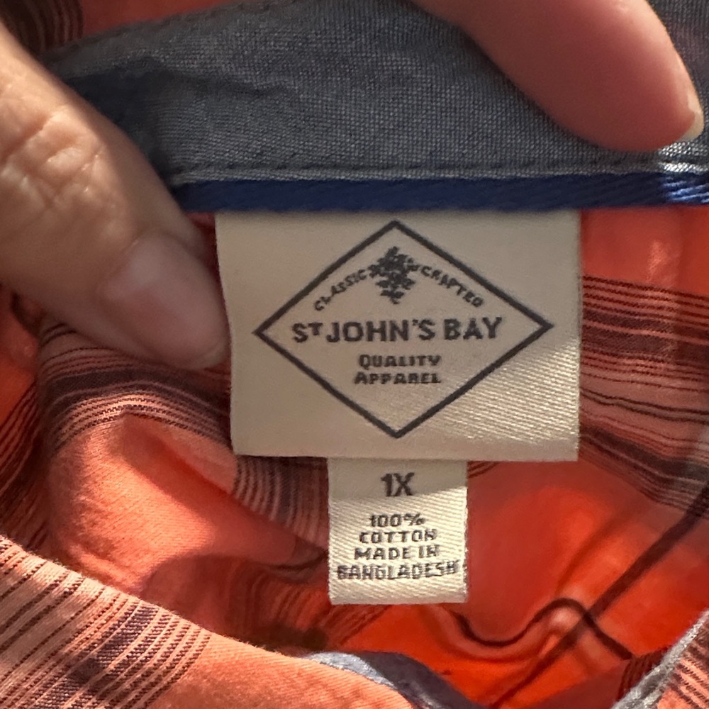 St. John's Bay Orange Plaid Button Down Shirt - Picture 6 of 6